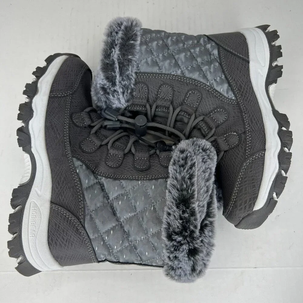 Hobibear Womens AW7772 Gray Anti-Slip Waterproof Fur Lined Size 35 Snow Boots